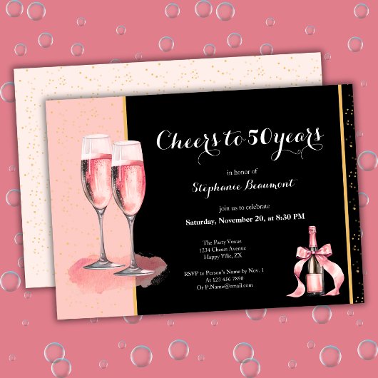Cheers to 50 Years Black Champagne Birthday Kaart