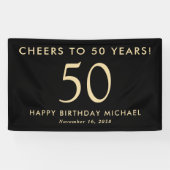 Cheers To 50 Years Black Gold 50th Birthday Party Spandoek (Horizontaal)