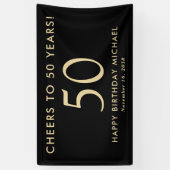 Cheers To 50 Years Black Gold 50th Birthday Party Spandoek (Verticaal)