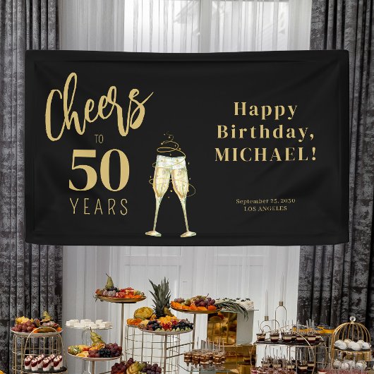 Cheers to 50 years black gold 50th birthday party spandoek