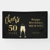 Cheers to 50 years black gold 50th birthday party spandoek (Horizontaal)