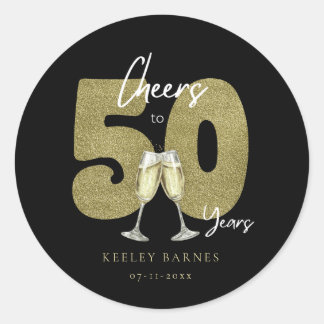 Cheers To 50 Years Black Gold Birthday Party Ronde Sticker
