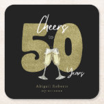 Cheers To 50 Years Black Gold Kartonnen Onderzetters<br><div class="desc">Elegant black and gold “Cheers to 50 Years” design with faux gold number 50 and champagne glasses, which can be customized with your own name and birthday/party date.</div>