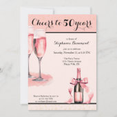 Cheers to 50 Years Pink Champagne Birthday Kaart (Voorkant)