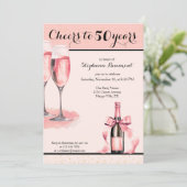Cheers to 50 Years Pink Champagne Birthday Kaart (Staand voorkant)