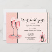 Cheers to 50 Years Pink Champagne Birthday Kaart (Voorkant)