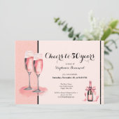 Cheers to 50 Years Pink Champagne Birthday Kaart (Staand voorkant)