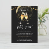 Cheers to 50th Birthday Black and Gold Kaart (Staand voorkant)