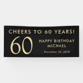 Cheers To 60 Years Black Gold 60th Birthday Party Spandoek (Horizontaal)