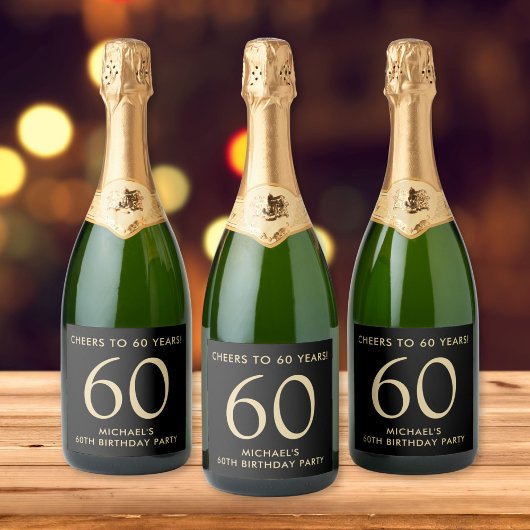 Cheers to 60 Years Black Gold 60th Birthday Party Sparkling Wijnetiket
