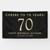 Cheers To 60 Years Black Gold 70th Birthday Party Spandoek (Horizontaal)