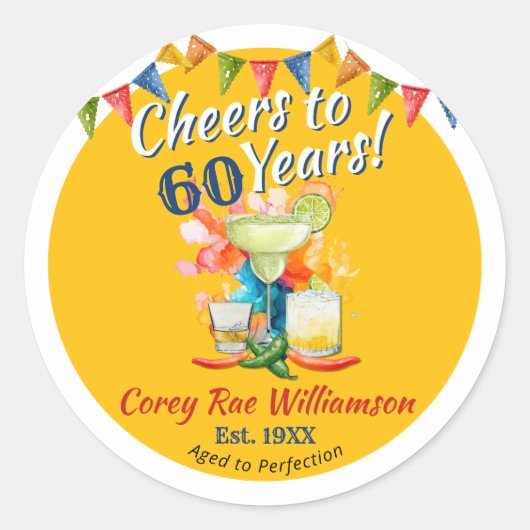 Cheers to 60 Years Fiesta 60th Birthday Party Ronde Sticker (Voorkant)