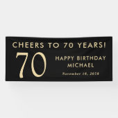 Cheers To 70 Years Black Gold 70th Birthday Party Spandoek (Horizontaal)