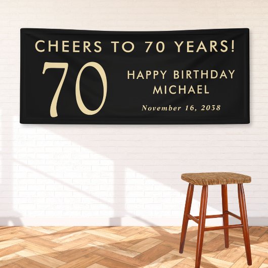 Cheers To 70 Years Black Gold 70th Birthday Party Spandoek