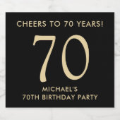 Cheers to 70 Years Black Gold 70th Birthday Party Sparkling Wijnetiket (Enkel label)