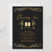 Cheers to 80 Years Birthday Party Black & Gold Kaart (Voorkant)