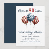 Cheers to 80 Years Birthday Party Invitation Kaart (Voorkant / Achterkant)