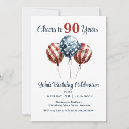 Cheers to 90 Years Birthday Party Invitation Kaart
