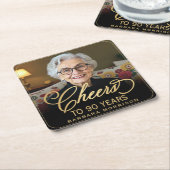 Cheers to 90 Years Birthday Photo Gold Black Kartonnen Onderzetters (Schuin)