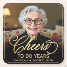 Cheers to 90 Years Birthday Photo Gold Black