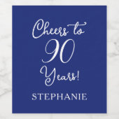 Cheers to 90 Years Navy Blue Birthday Wijn Etiket (Enkel label)