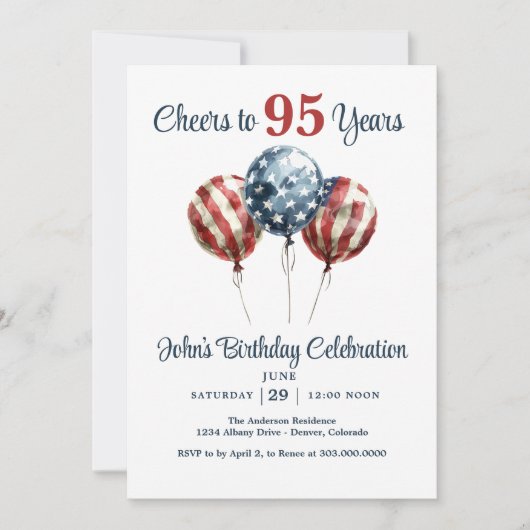 Cheers to 95 Years Birthday Party Invitation Kaart (Voorkant)