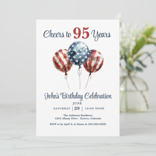 Cheers to 95 Years Birthday Party Invitation Kaart (Staand voorkant)