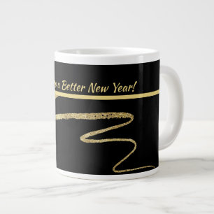 "Cheers to a Better New Years", zwart & goud Grote Koffiekop