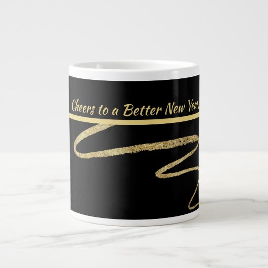 "Cheers to a Better New Years", zwart & goud Grote Koffiekop (Voorkant)