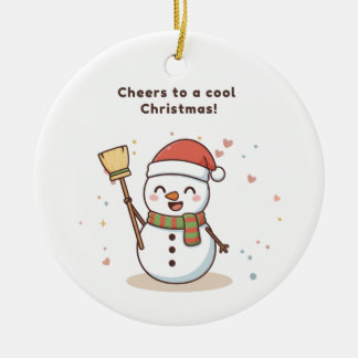 Cheers to a Cool Christmas Snowman Card Keramisch Ornament