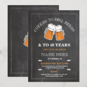 Cheers to BBQ, Beers Birthday Party Chalk Invite Kaart (Voorkant / Achterkant)