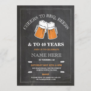 Cheers to BBQ, Beers Birthday Party Chalk Invite Kaart
