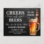 Cheers to Beers 30th Birthday Briefkaart<br><div class="desc">Rustic Black Chalkboard waterverf bier flesje en glas pint. Uitnodigingen voor de Rustic Outdoor- of bar-verjaardag. Elke leeftijd. Gemakkelijk aan gepersonaliseerde sjabloon. Alle tekst kan worden aangepast met de ontwerpoptie. Fun,  simpel,  casual verjaardagsuitnodiging voor hem.</div>