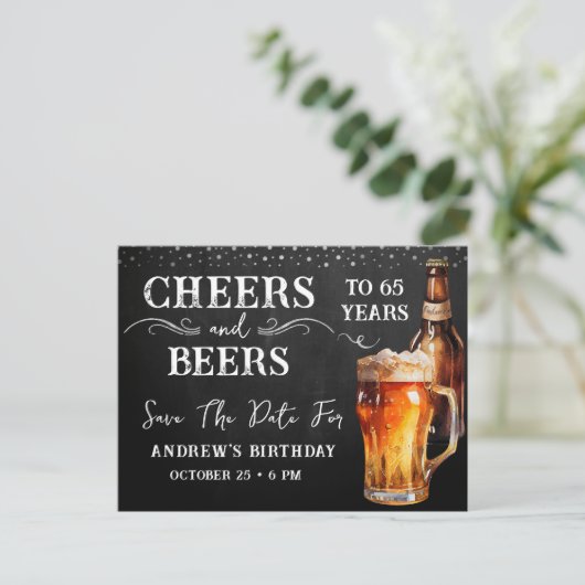 Cheers to Beers Save the Date Birthday  Postcard Briefkaart (Staand voorkant)