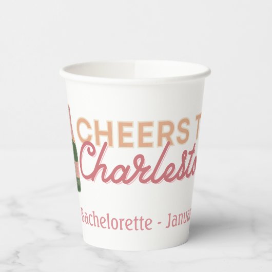 "Cheers to Charleston" Bach Party Paper Cups Papieren Bekers (Links)