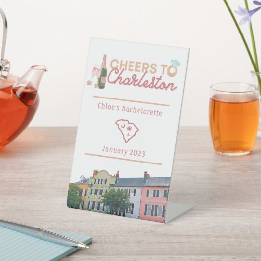 "Cheers to Charleston" Bach Party Sign. Reclamebord Met Voetstuk (Insitu)