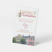"Cheers to Charleston" Bach Party Sign. Reclamebord Met Voetstuk (Voorkant)