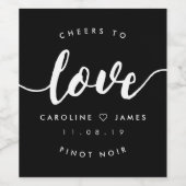 Cheers to Love Black and White Wedding Favor Wijn Etiket (Enkel label)