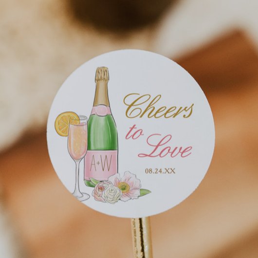 Cheers to Love Bridal Brunch en Bubble Favor Ronde Sticker