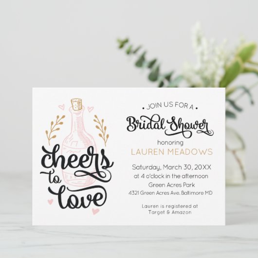Cheers to Love Bridal Shower Uitnodiging (Staand voorkant)