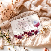 Cheers to Love Burgundy Floral Bridal Shower Bedankkaart