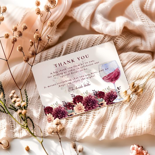 Cheers to Love Burgundy Floral Bridal Shower Bedankkaart