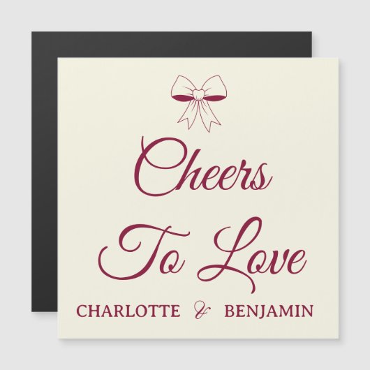 Cheers To Love Burgundy Ivory Wedding Magnet Card (Voorkant / Achterkant)