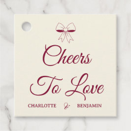 Cheers To Love Burgundy Script Ivory Bow Wedding Bedankjes Labels