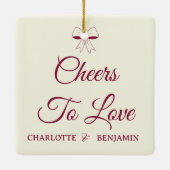 Cheers To Love Burgundy Script Ivory Bow Wedding Keramisch Ornament (Achterkant)