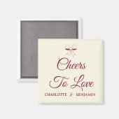 Cheers To Love Burgundy Script Ivory Bow Wedding Magneet (Voorkant / Achterkant)