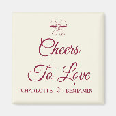Cheers To Love Burgundy Script Ivory Bow Wedding Magneet (Voorkant)