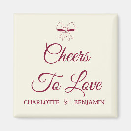 Cheers To Love Burgundy Script Ivory Bow Wedding Magneet