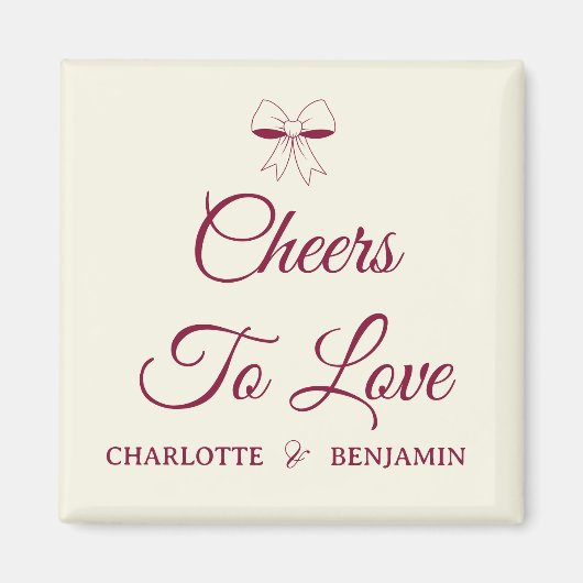 Cheers To Love Burgundy Script Ivory Bow Wedding Magneet (Voorkant)