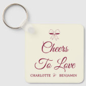Cheers To Love Burgundy Script Ivory Bow Wedding Sleutelhanger (Voorkant)